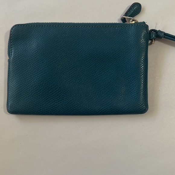 Coach Leather Wristlet Teal Blue Pebbled Pouch with Card Slots - Picture 3 of 6